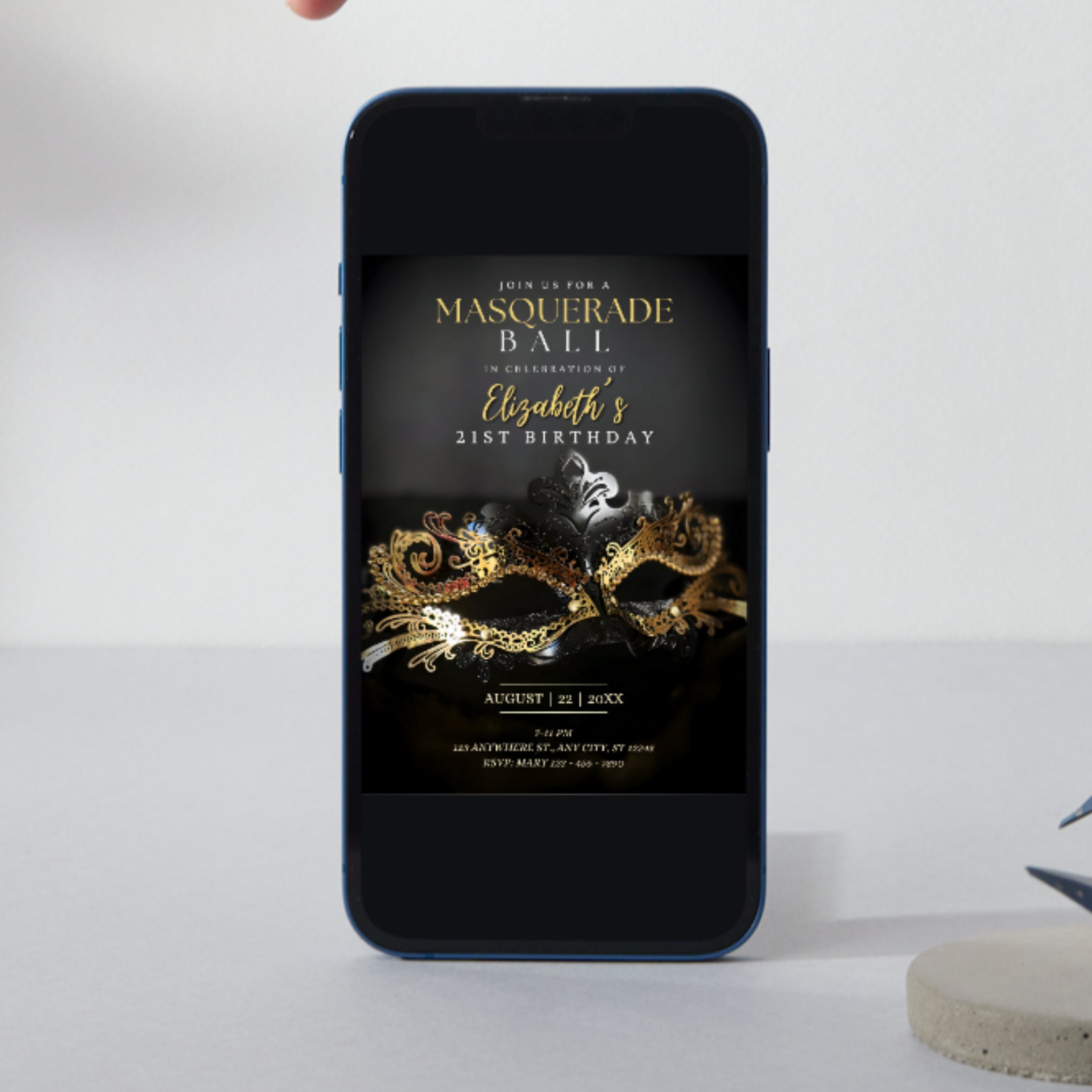 仮面舞踏会招待状、仮面舞踏会招待状、仮面舞踏会編集可能な誕生日招待