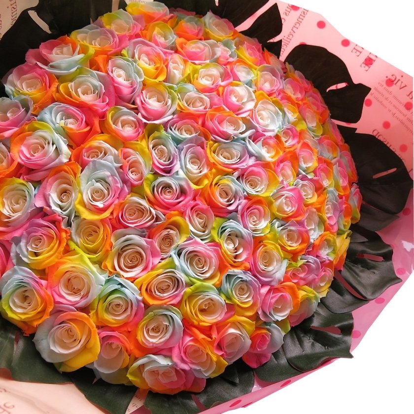 プロポーズ 花 レインボーローズ 100本 プリザーブドフラワー